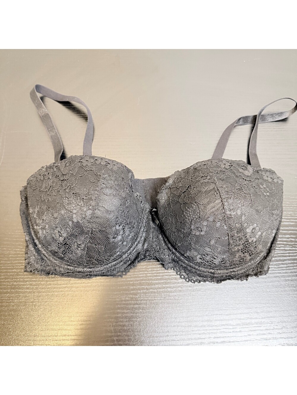 H&M 36C Black Floral Lace Padded Underwire Balconette Push Up Bra